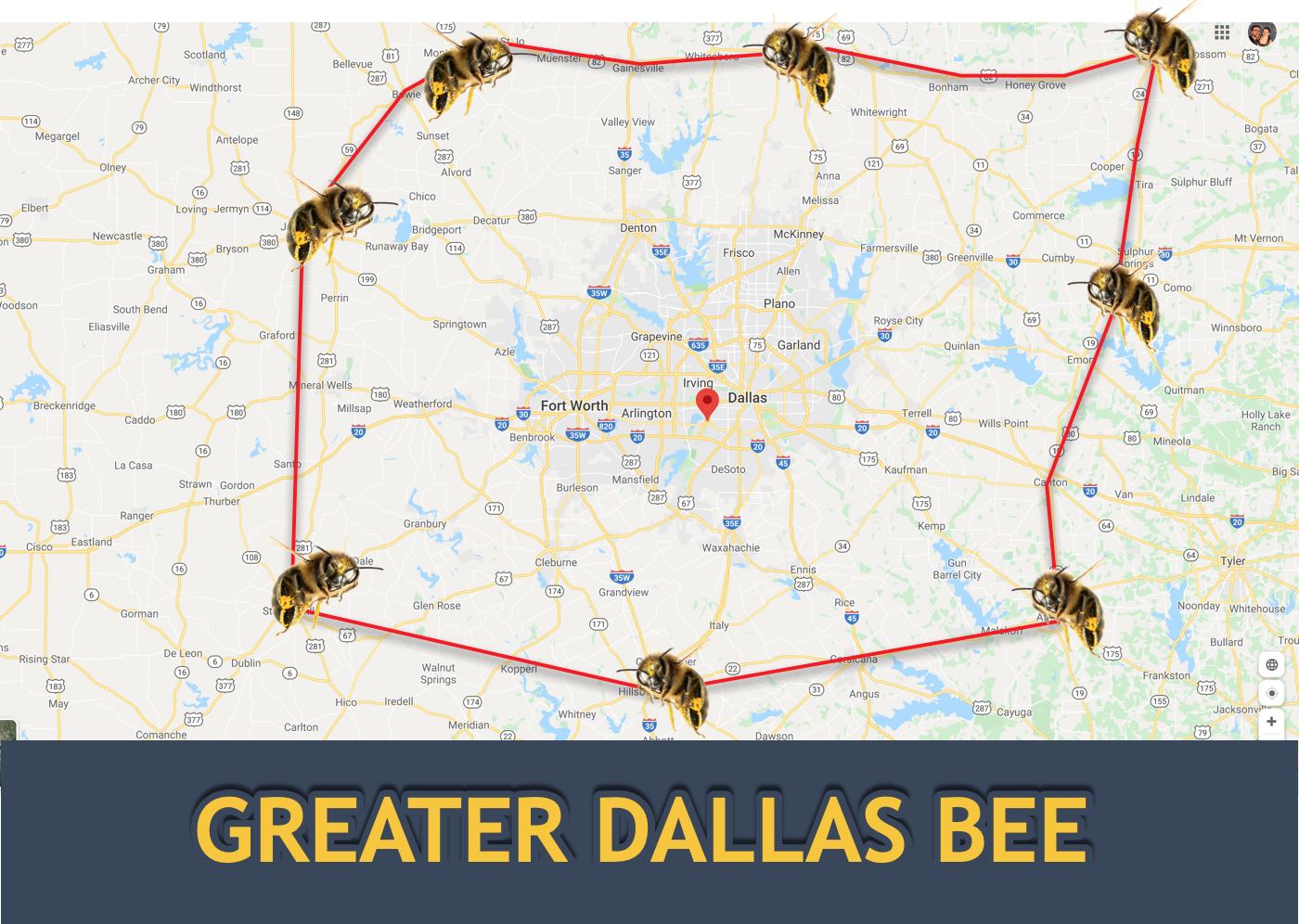 Greater Dallas area bee removal service map